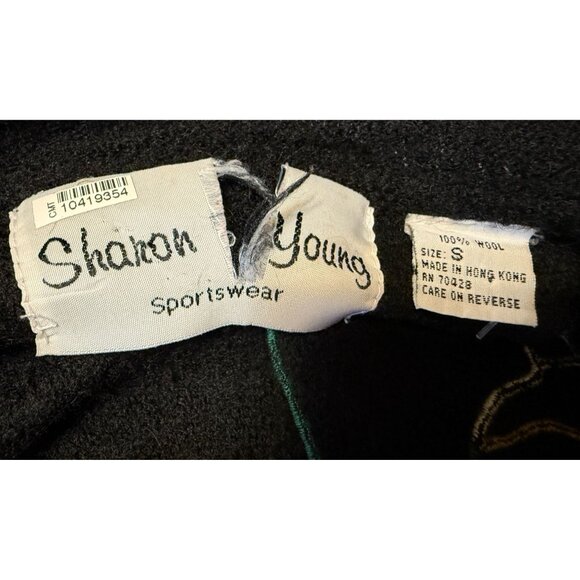 Vtg Sharon Young Black Wool Christmas Cardigan Santa Bear Button Down Hong Kong - Picture 10 of 15